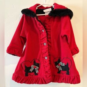 Y2K Fleece Red Coat With Black Dogs